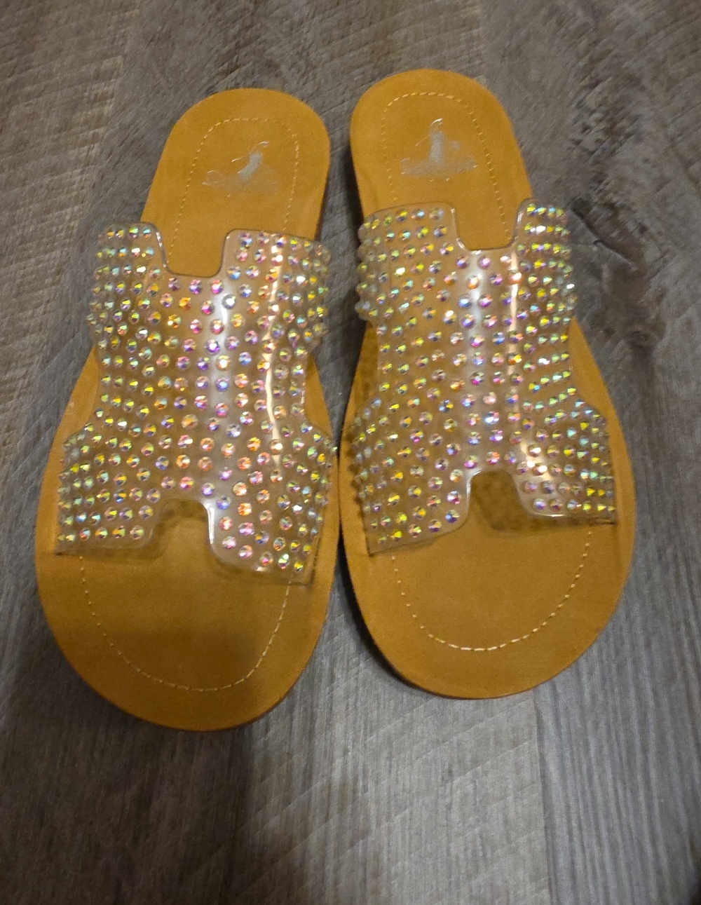 Corkys Amber Suede-Look Slide Sandals with Iridescent Crystal Upper